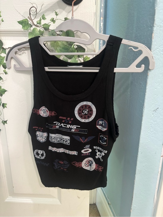Tops - Black Racing Patch Graphic Tank Top